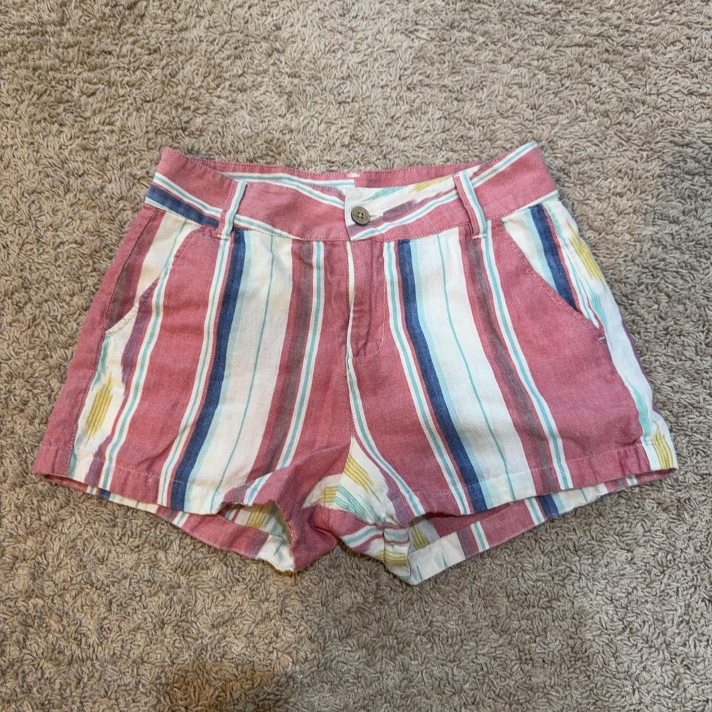 Faherty Shorts Womens Small Multicolor Stripe Linen Cotton Chino 3 Inseam